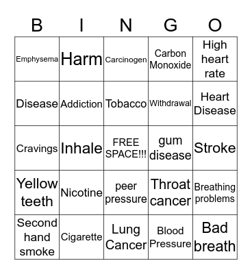 Tobacco  Bingo Card