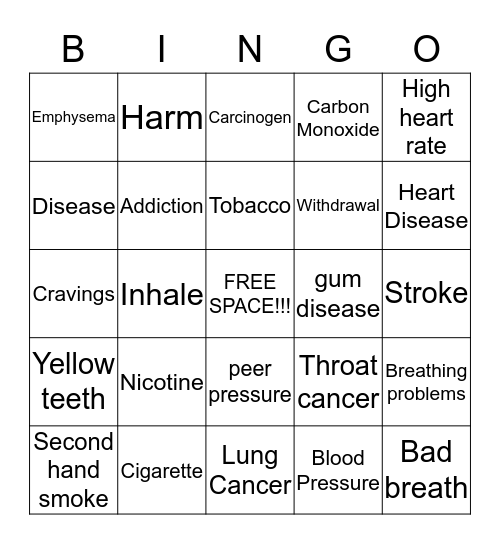 Tobacco  Bingo Card