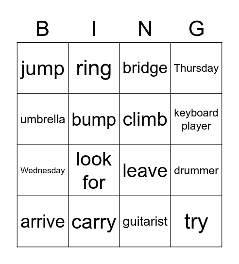 words words words Bingo Card