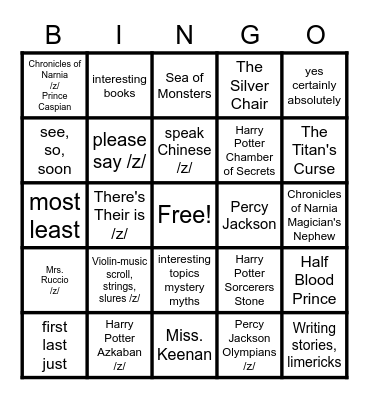 /s/ /z/ Speech Interesting Topics in Common Bingo Card