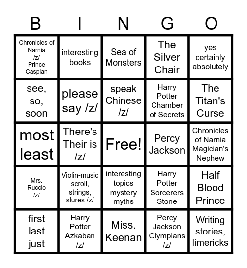 /s/ /z/ Speech Interesting Topics in Common Bingo Card