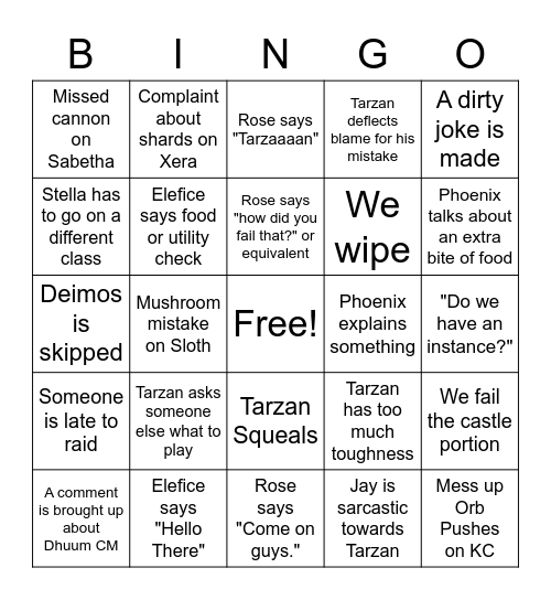 RAIDS Bingo Card