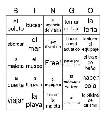 spanish 1.1 Bingo Card
