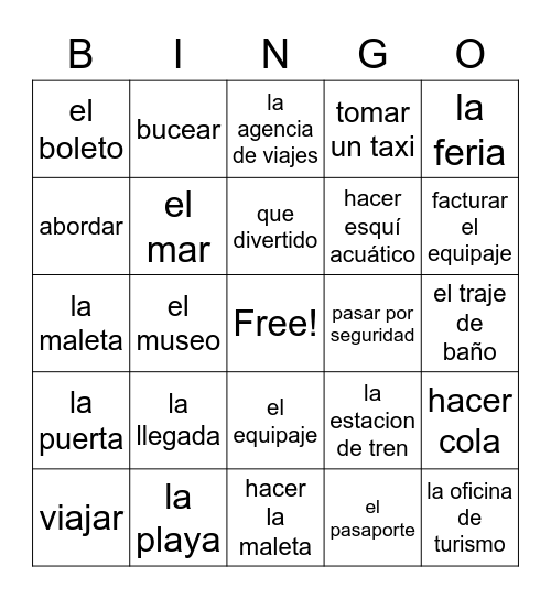 spanish 1.1 Bingo Card