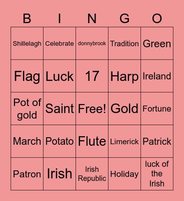 Saint Patrick's Day Bingo Card