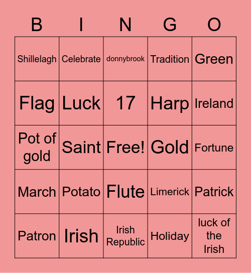 Saint Patrick's Day Bingo Card