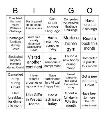 WCC Employee Appreciation Week Bingo Card