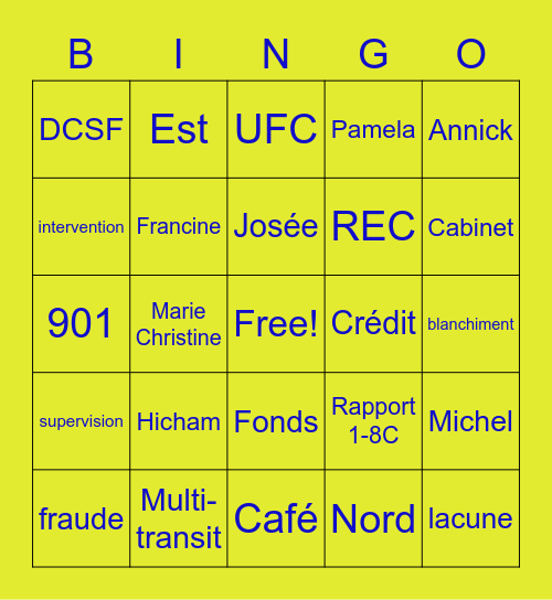 Dîner d`équipe Bingo Card