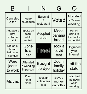 Quarantine Bingo Card