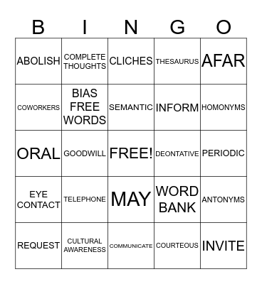 Business Communication Bingo Card