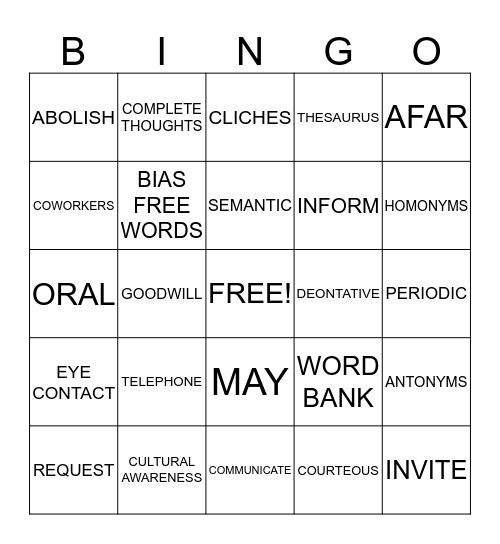 Business Communication Bingo Card