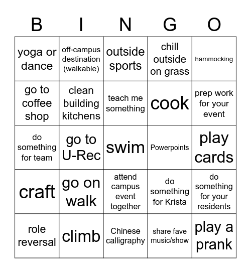 1:1 Bingo Card