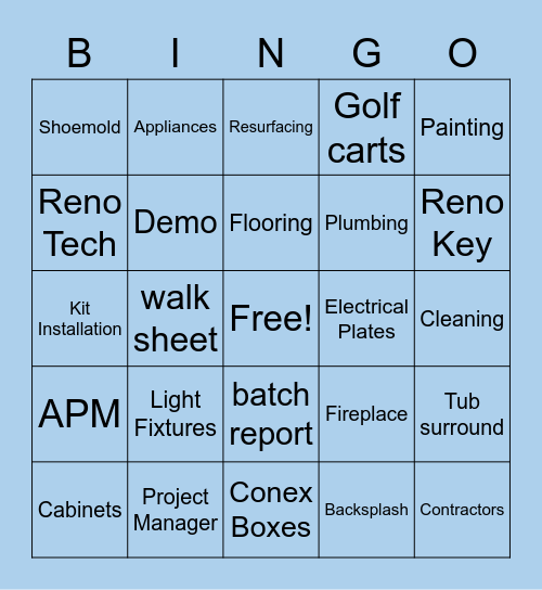 Renovation BINGO Card