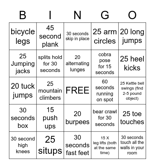 FITNESS BINGO! Bingo Card