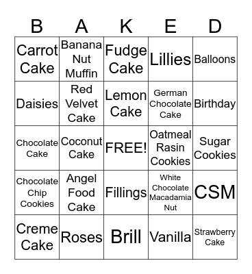 Bakery Bingo Card