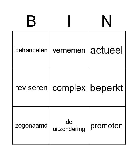 Schooltaalwoorden Bingo Card