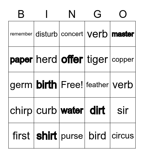Bossy "r" Words... Bingo Card
