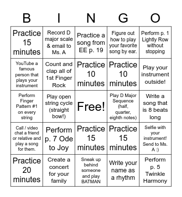 Orchestra Bingo Card
