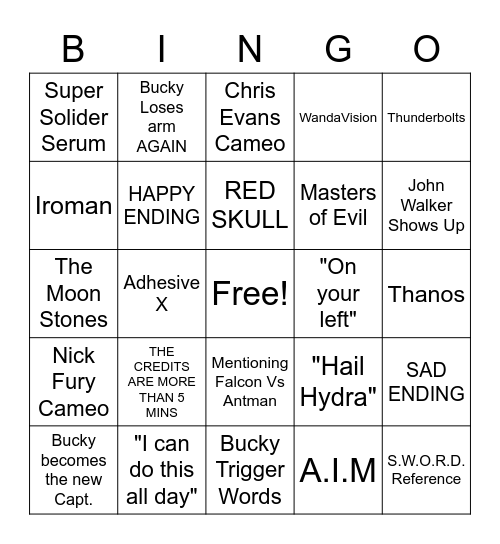 Bucky and Falcon Bingo Card