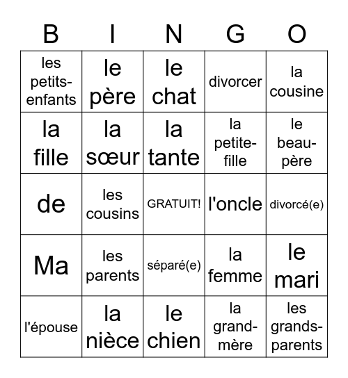 La famille Bingo Card