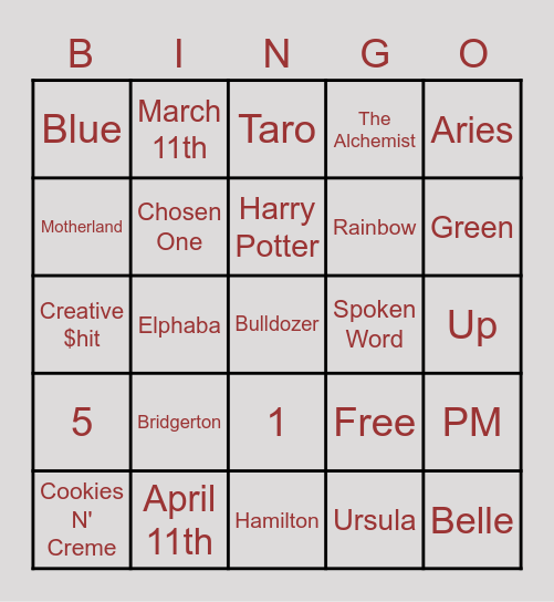 PM's Quinceañera Bingo Card