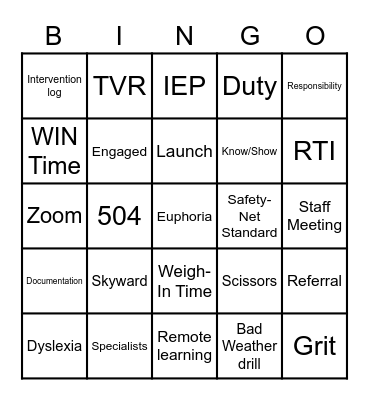 Cooke Bingo Card