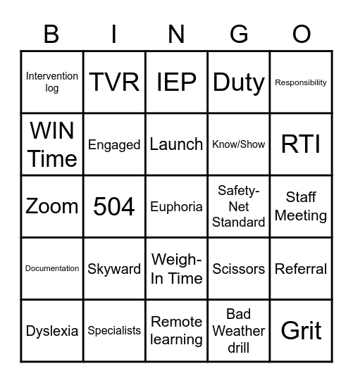 Cooke Bingo Card