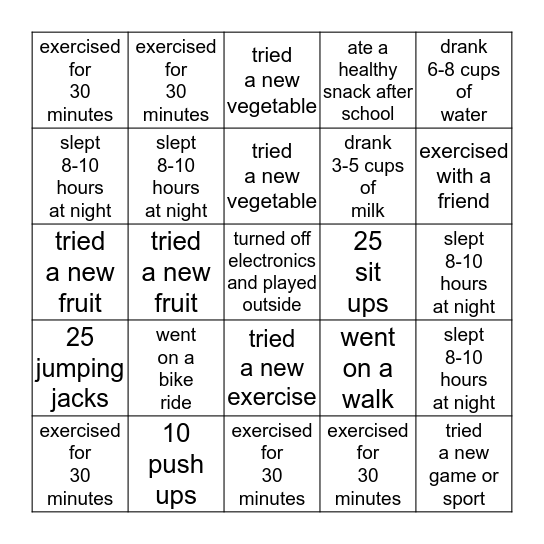 Let's Get Healthy Together Bingo Card