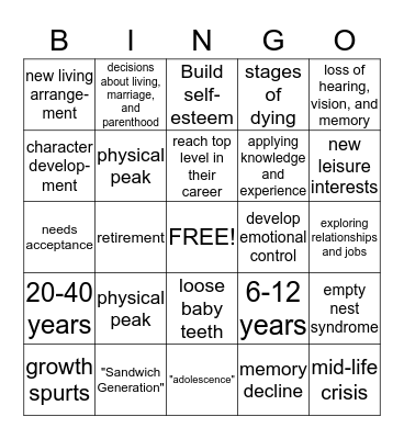 Stages of Development Bingo Card