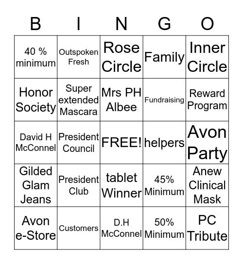 Avon Best Bingo Card