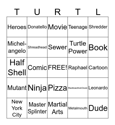 Turtle Power Bingo Card