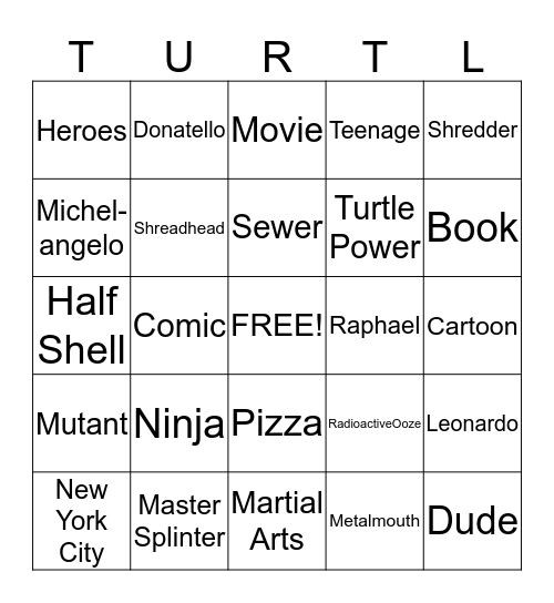 Turtle Power Bingo Card