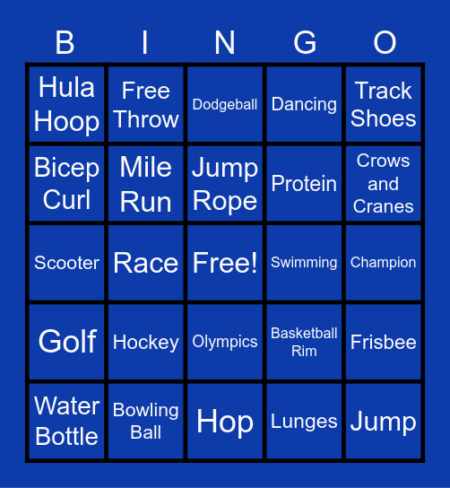 SPARKY PE BINGO Card