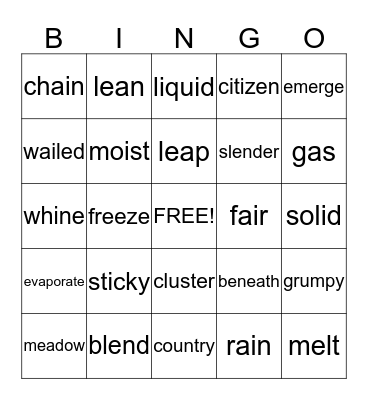 Vocabulary Bingo Card