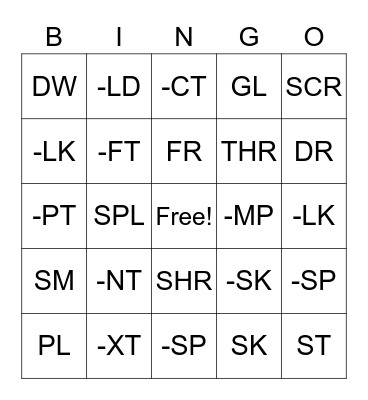 Practice with All Blends Bingo Card