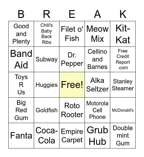 Commercial Bingo Card