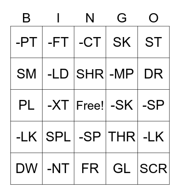 Practice with All Blends Bingo Card