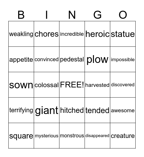 Incredible Stories: Vocabulary Bingo Card