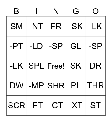 Practice with All Blends Bingo Card