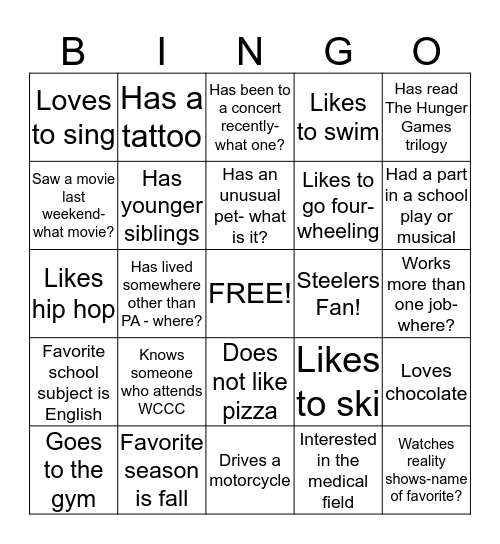 Classroom Bingo Card