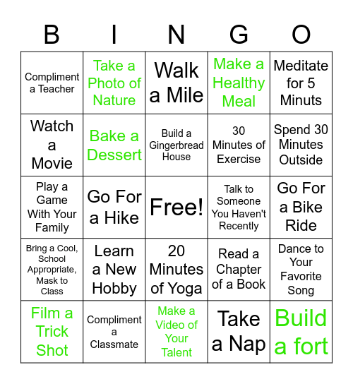 TI Activities Bingo Card