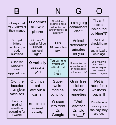 Veterinary Bingo (COVID Style) Bingo Card