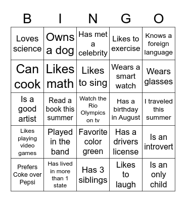 Human Scavenger Hunt! Bingo Card