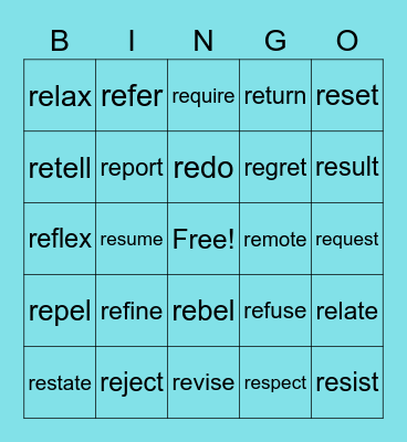 re- prefix Bingo Card