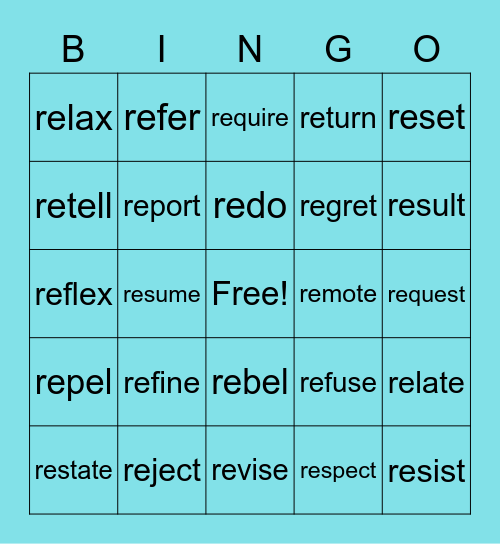 re- prefix Bingo Card