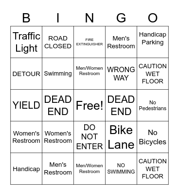 Safety Signs #2 BINGO Card