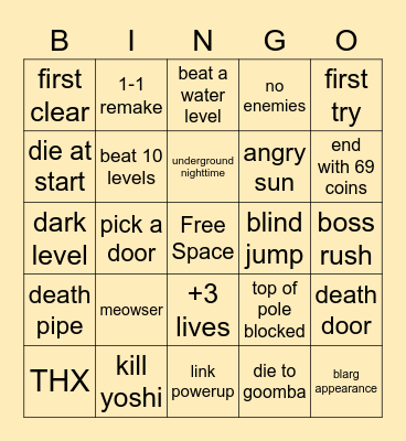 Super Mario Maker 2 Endless Challenge Bingo Card