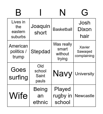Trav bingo Card