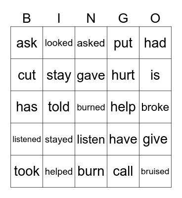 Present & Past Verbs Bingo Card