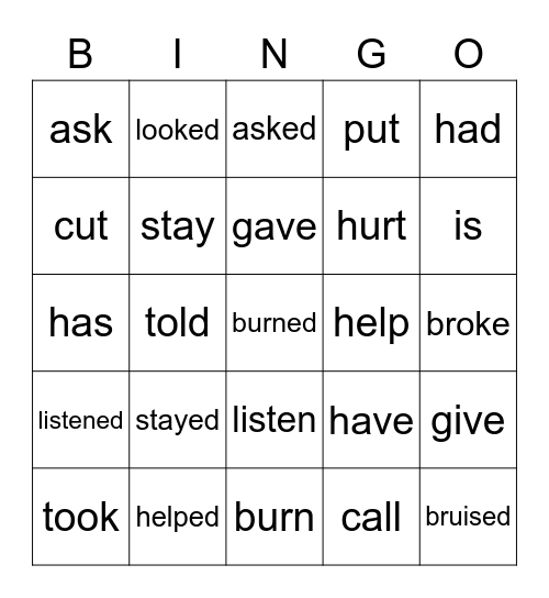 Present & Past Verbs Bingo Card